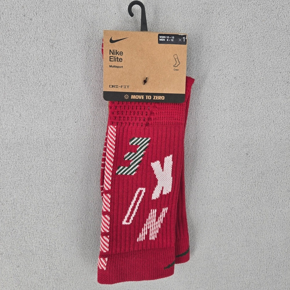 Nike‎ NWT Large Elite Multisport Crew Socks Unisex Red Christmas Graphic